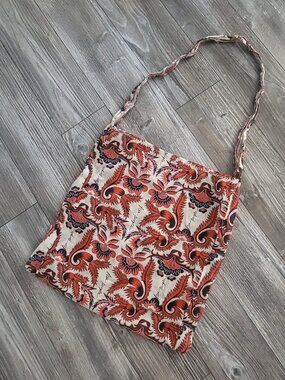 Free People Boho Paisley Floral Linen Reusable Hobo Shoulder Tote Bag